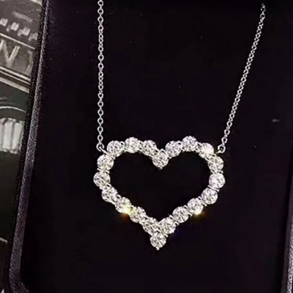 Micro Pave CZ Heart Pendant Necklace Silver - Picture 2 of 6